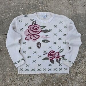 Westbound Sweater Size L Cream Floral Roses Cottagecore Granny Garden 90s Spring